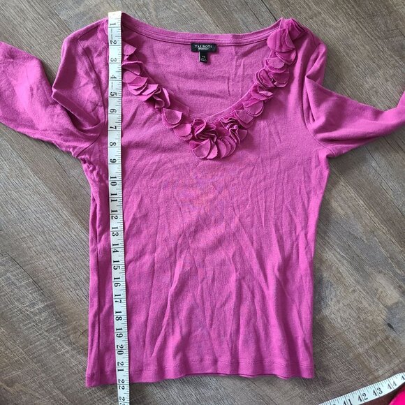Talbots US Women's Size XS Cotton Modal Blend V-Neck Sweater Ruffle Detail - Picture 7 of 8